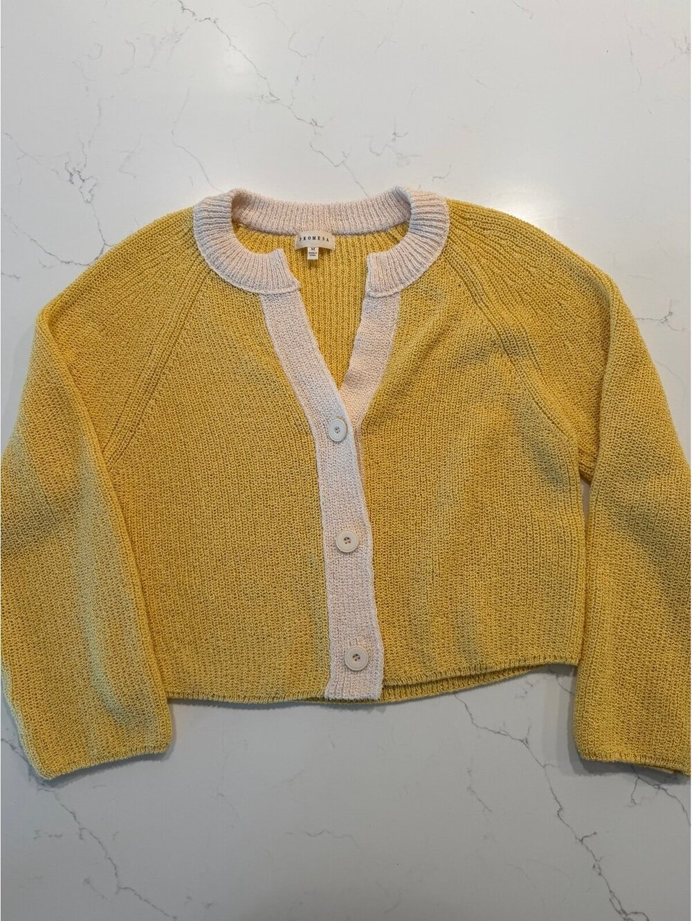 Promesa Yellow Contrast Trim Cropped Cardigan Sweater Medium